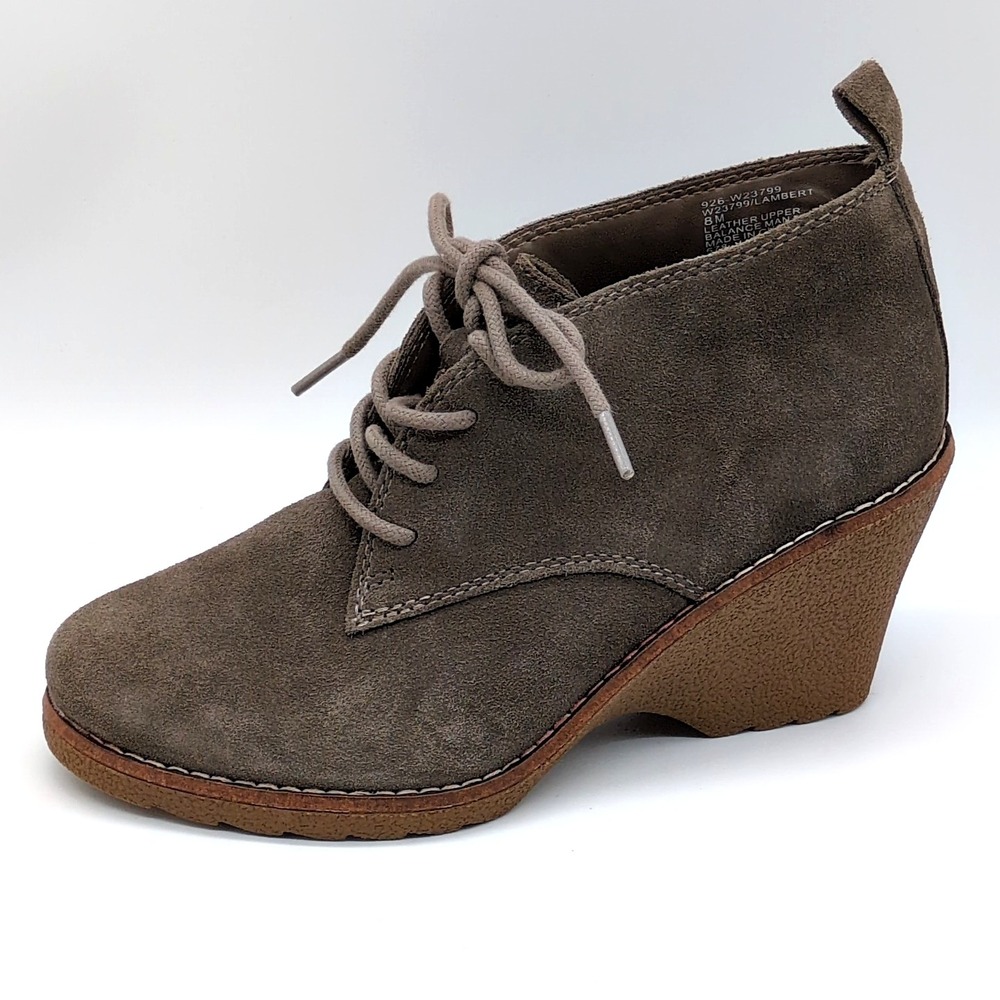 White Mountain Shoes Womens Lambert Gray 8 Suede Ankle Bootie Lace Up High Wedge